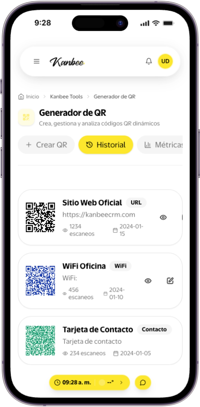 Vista del bot de WhatsApp en Kanbee